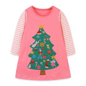Baby Girl Cartoon Christmas Tree Pattern Striped Sleeve Design Princess Dress