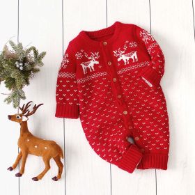 Baby Christmas Giraffe Pattern Style Knitted Romper
