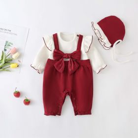 Baby Girl Lettuce Trim Design Big Bow Long Sleeve Jumpsuit