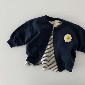 Baby Girl Little Sunflower Patches Pattern Zipper Front Design Cotton Coat
