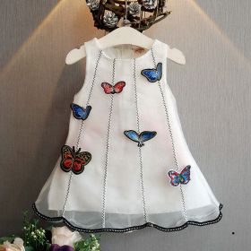 Baby Girl Dimensional Butterfly Embroidery Lace Patchwork Sleeveless Dress