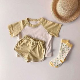 Baby Boys And Girls Color Patchwork Design Round Neck Short-Sleeved Top Combo Shorts Summer Cotton Sets
