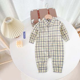 Baby Boy Classic Plaid Pattern Lapel Design Long Sleeve Rompers