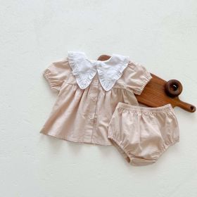 Baby Girls Lapel Collar Short Sleeve Top Combo Short Pants In Sets