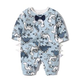 Baby Boy Dinosaur Pattern Bow Tie Patched Design Snap Button Romper Jumpsuit