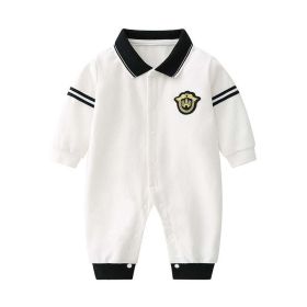 Baby Boy Logo Patched Pattern Quarter Button Design Lapel College Style Romper