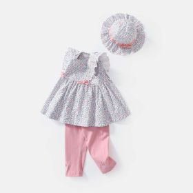 Baby Girls Floral Print Sleeveless Dress Combo Pink Solid Pants With Sun Hat In Sets