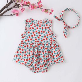 Baby Girl Cherry Print Sleeveless Onesies With Headband