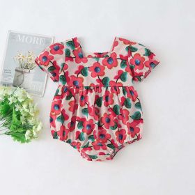 Baby Girl Floral Print Square Collar Short-Sleeved Onesies