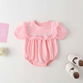 Baby Girl Round Collar Short-Sleeved Small Daisy Pattern Flounce Design Embroidered Onesies