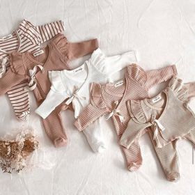 Baby Girl Solid Color Pure Cotton Long Sleeve Tops With Pants Sets