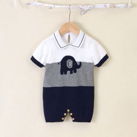 Baby Boy 1pcs Elephant Embroidered Graphic Contrast Design Crotch Romper