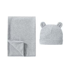 Newborn Solid Colour Soft Cotton Swaddle Sets With Brimless Hat