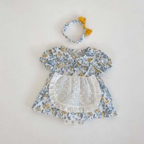 Baby Girls Floral Pattern Lace Patchwork Design Doll Collar Buttoned Puff-Sleeved Dress