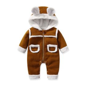 Baby Cute Long Sleeve Design Solid Color Thicken Warm Rompers With Hat