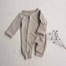 Baby Flower Pattern & Solid Color Lace Design Button Front Jumpsuit