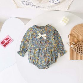 Baby Girl Ditsy Flower Pattern Bow Patched Design Korean Style Onesies