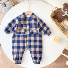 Baby Boy Plaid Pattern Snap Button Front Long-sleeved Thick Rompers