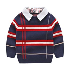 Baby Boy Striped Pattern False 1 Pieces Sweater With Detachable Shirt Neck