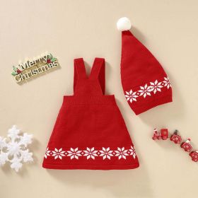 Baby Geometric Print Pattern Strap Design Dress & Christmas Hat Sets