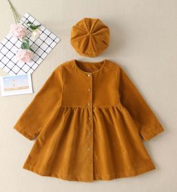 Baby Solid Color Single Breasted Design A-Line Loose Autumn Dress