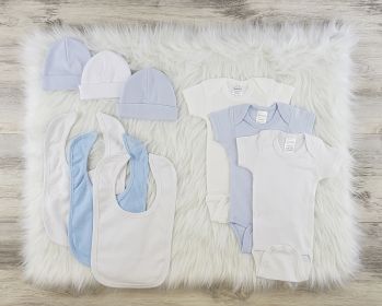 9 Pc Layette Baby Clothes Set (Color: White/Blue/White, size: medium)