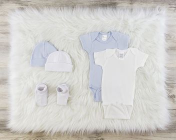 5 Pc Layette Baby Clothes Set (Color: White/Blue, size: medium)