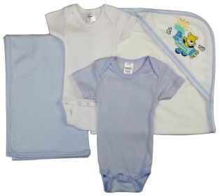 Baby Boy 4 Pc Layette Sets (Color: White/Blue, size: medium)