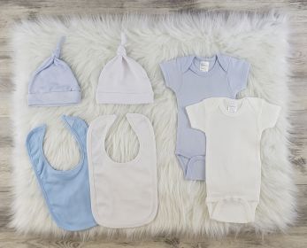 6 Pc Layette Baby Clothes Set (Color: Blue/White, size: Newborn)