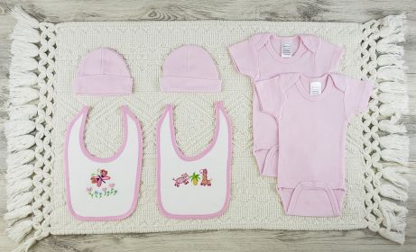 6 Pc Layette Baby Clothes Set (Color: Pink, size: Newborn)