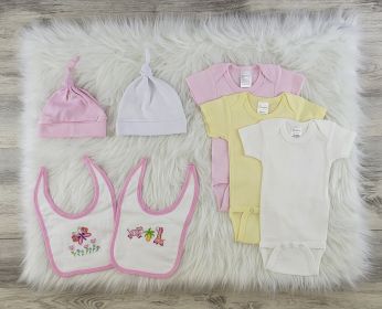 7 Pc Layette Baby Clothes Set (Color: Pink/Yellow/White, size: medium)