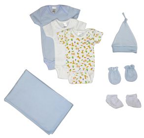 Newborn Baby Boys 7 Pc Layette Baby Shower Gift Set (Color: White/Blue, size: Newborn)