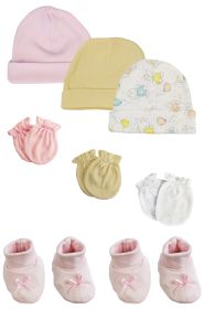 Preemie Baby Girl Caps with Infant Mittens and Booties - 8 Pack (Color: White/Pink, size: Preemie)