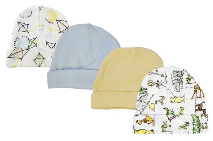 Baby Boys Caps (Pack of 4) (Color: White/Blue, size: Newborn)