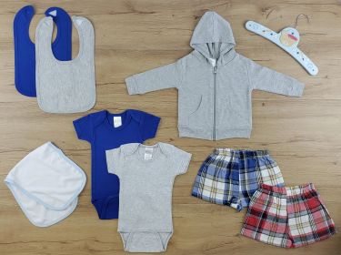 8 Pc Layette Baby Clothes Set (Color: Heather Grey/Navy/Red, size: Newborn)