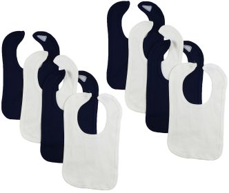 8 Baby Bibs (Color: White/Navy, size: One Size)