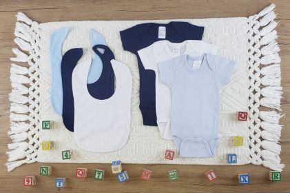 6 Pc Layette Baby Clothes Set (Color: White/Navy/Blue, size: Newborn)