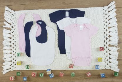 6 Pc Layette Baby Clothes Set (Color: White/Navy/Pink, size: Newborn)