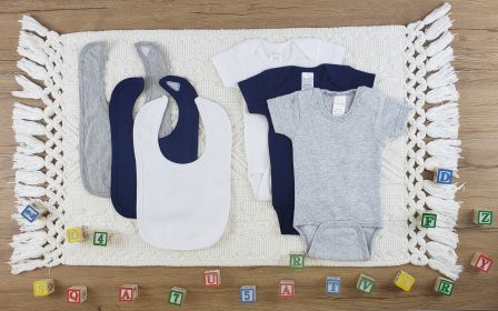 6 Pc Layette Baby Clothes Set (Color: White/Navy/Grey, size: medium)