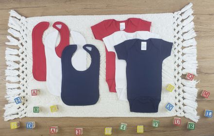 6 Pc Layette Baby Clothes Set (Color: White/Navy/Red, size: medium)