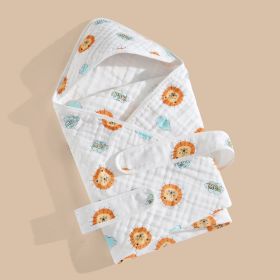 Cotton Gauze Blanket Hooded Keep Warm (Option: Lion-Four layers 90x90cm)