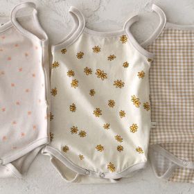 21 New Korean Version Of The Newborn Baby Soft Sling One-Piece Comfortable Romper Vest Triangle Bag Fart Clothes (Option: Big flower-90cm)