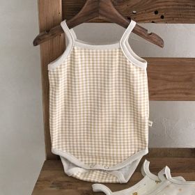 21 New Korean Version Of The Newborn Baby Soft Sling One-Piece Comfortable Romper Vest Triangle Bag Fart Clothes (Option: Lattice-73cm)