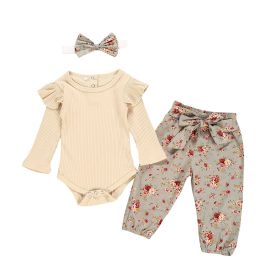 Cotton Khaki Jumpsuit Suit Baby One-piece Pants Printed Trousers Headdress (Option: Khaki Gray-80cm)