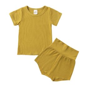 Children's Candy Color Breathing Cotton Pajamas Suit (Option: Mustard-110cm)