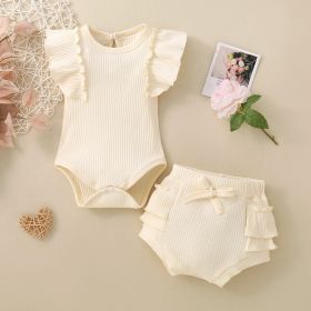 White Flounced Sleeve Shorts Suit (Option: White-100cm)