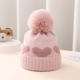 Baby Hat Double-layer Thickened Jacquard Heart (Option: Pink-Average Size)