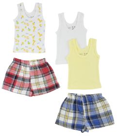 Boys Tank Tops and Boxer Shorts (Color: White/Yellow, size: Newborn)