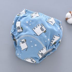 Baby Training Pants Washable 6-layer Gauze Diaper Cover (Option: White On Blue Crown Elephant-L Code-5PCS)