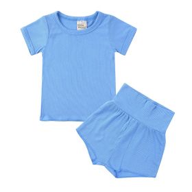 Children's Candy Color Breathing Cotton Pajamas Suit (Option: Sky Blue-100cm)